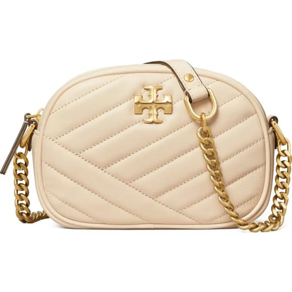 NWT Tory Burch Kira Chevron Leather Camera Crossbody Bag CREAM AUTHENTIC